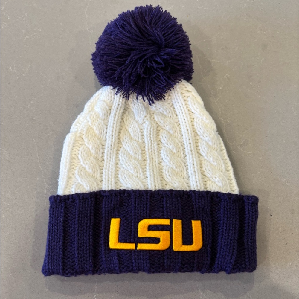 LSU Women's White and Purple Knit Beanie